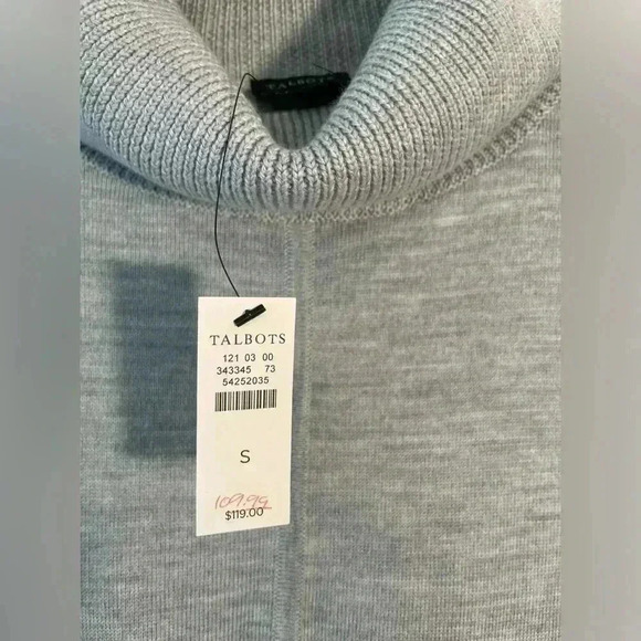 TALBOTS Gray Merino Wool Sweater Turtleneck Pockets Dolman Black Label Small NWT - Picture 4 of 9